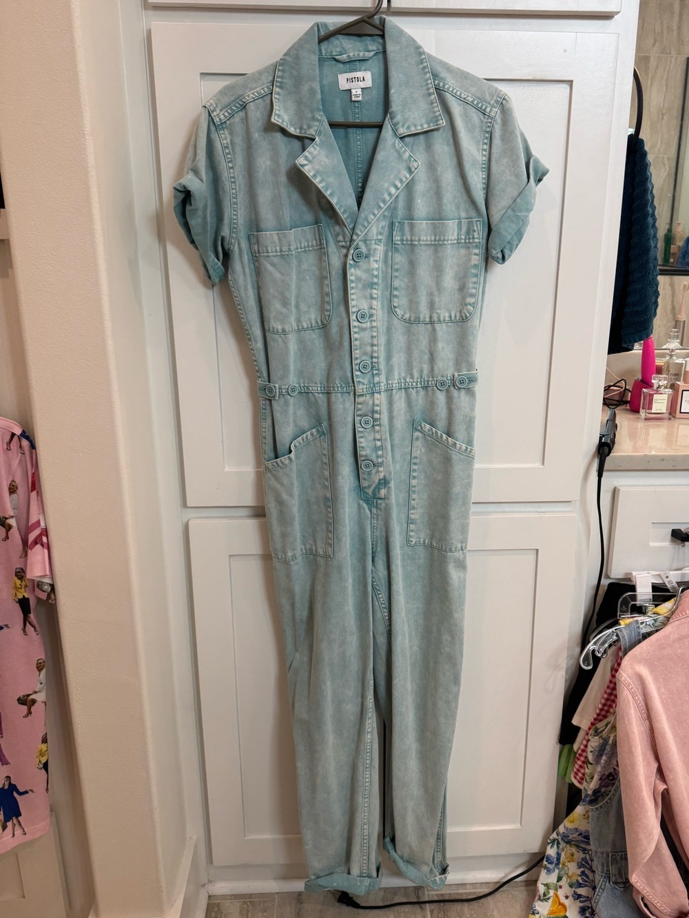 pistola denim short sleeve romper
